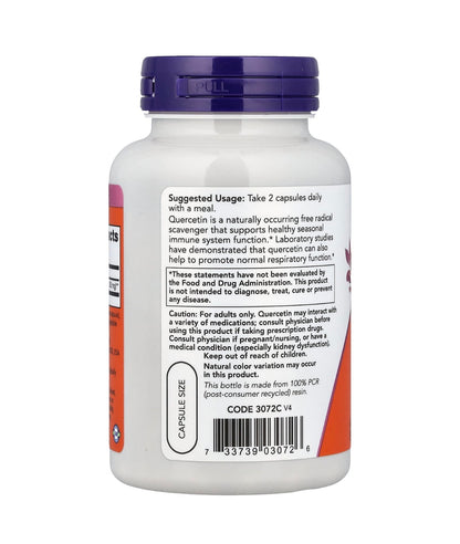 NOW Quercetin 500mg | Promotes Normal Respiratory Function | 100 Veg Capsules; Exp 11/2029