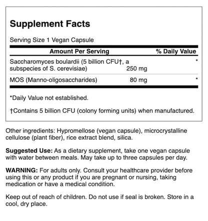 Swanson Saccharomyces Boulardii 5 Billion CFU per Capsule | Digestive Probiotic | For Occasional Diarrhea | Supports Healthy Balance of Intestinal Flora | 30 Veg Capsules; Exp 06/2027