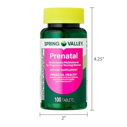 Spring Valley Prenatal Multivitamin/Multimineral | For Pregnant or Nursing Women | Improves Mom’s Health | 100 Tablets Exp 07/2027