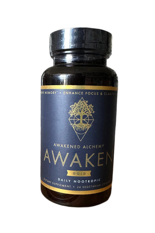 Awaken Gold Premium Nootropic | Advanced Brain Nutrition | Improve Memory & Learning | Enhance Focus & Clarity | Intensify Drive | 11 Premium Ingredients | 24 Capsules; Exp 06/2026