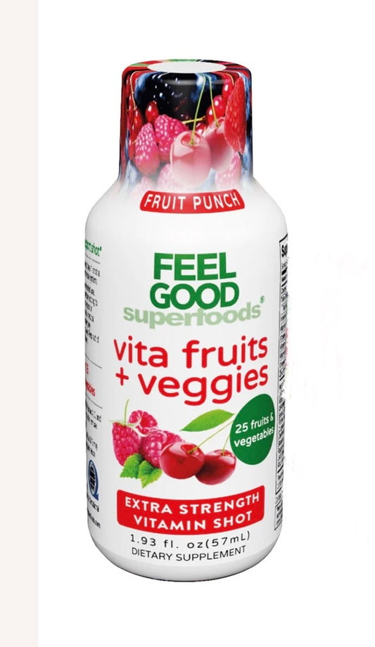 Feel Good Vita Fruits and Veggies Immune Support Shot | One Single Shot/Dose | Immune System Booster Drink Made with 25 Organic Fruit & Vegetables | Fruit Punch Flavor ~57ml; Exp 11/2025