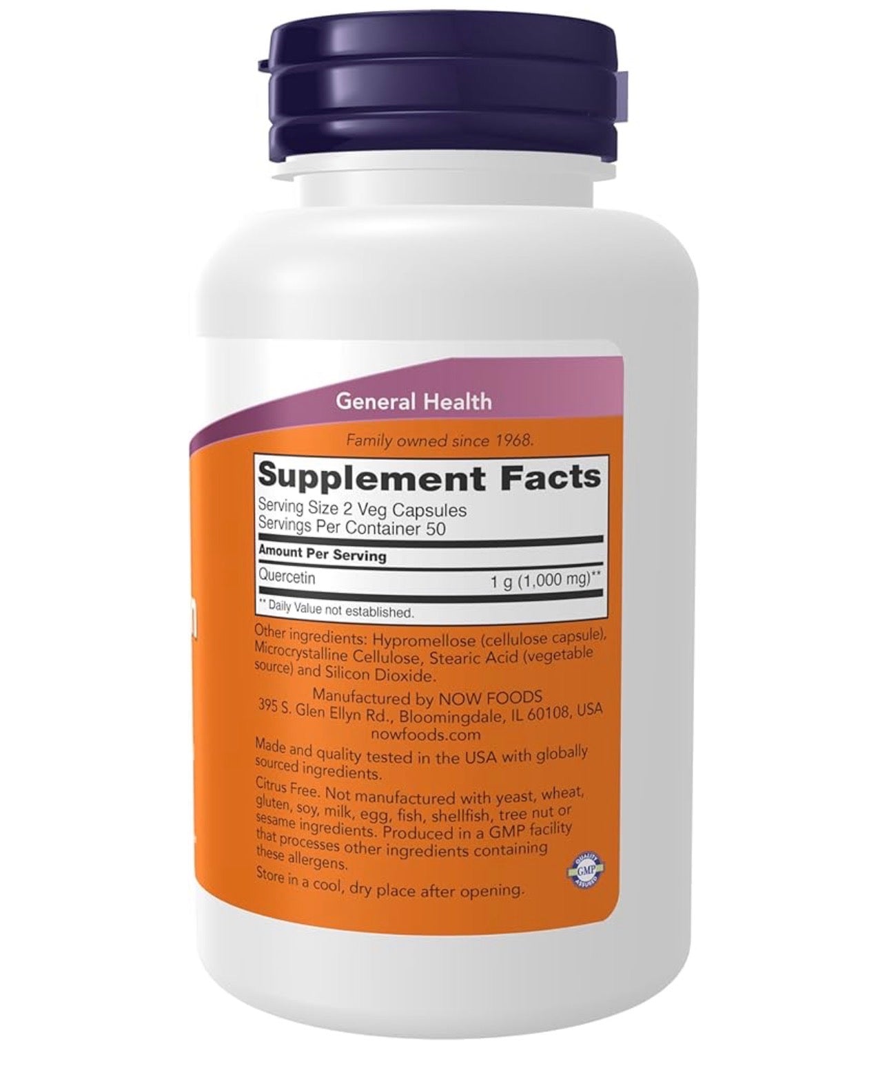 NOW Quercetin 500mg | Promotes Normal Respiratory Function | 100 Veg Capsules; Exp 11/2029