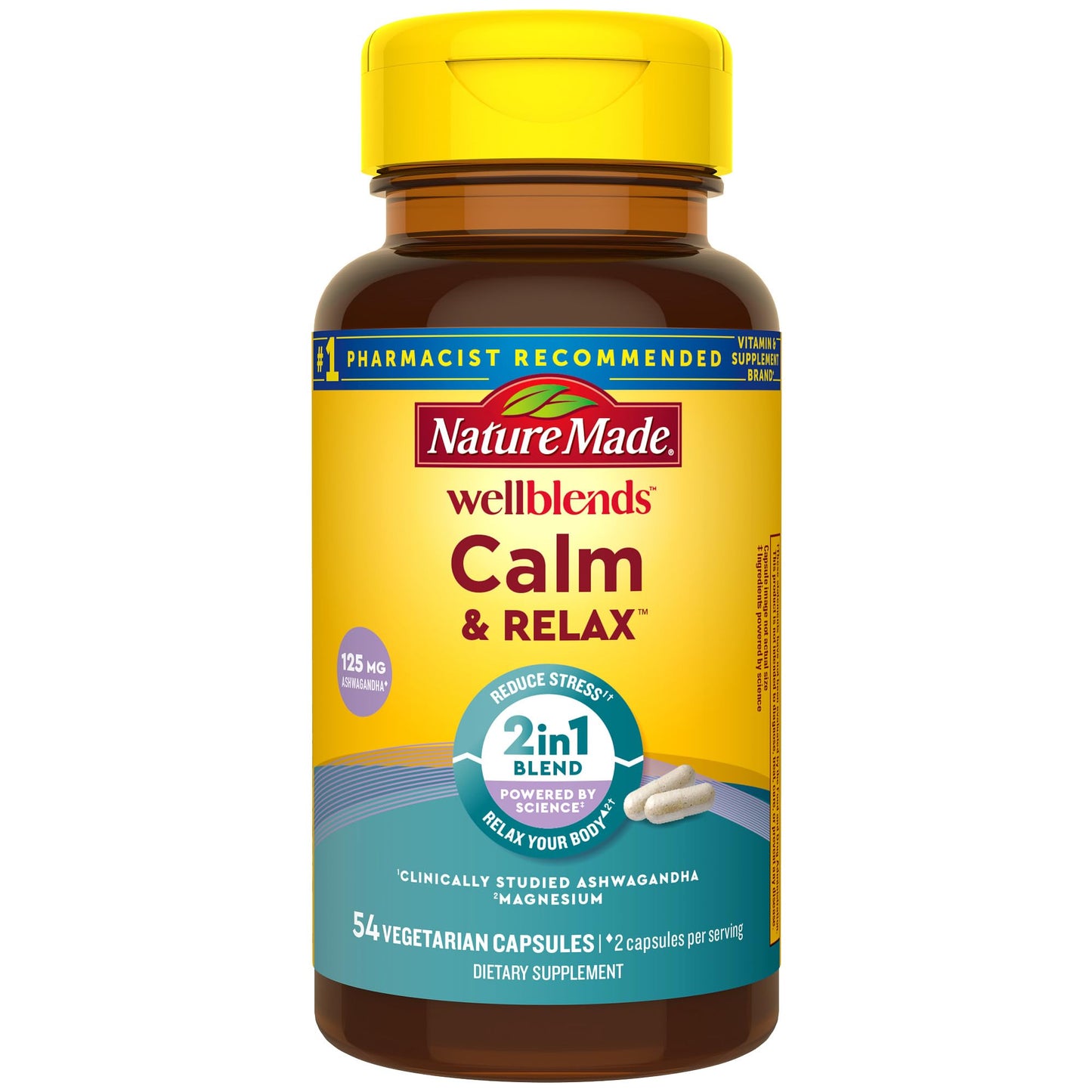 Nature Made Wellblends Calm & Relax | Ashwagandha 125mg, Magnesium 300 mg | 54 Capsules, Exp 01/2026