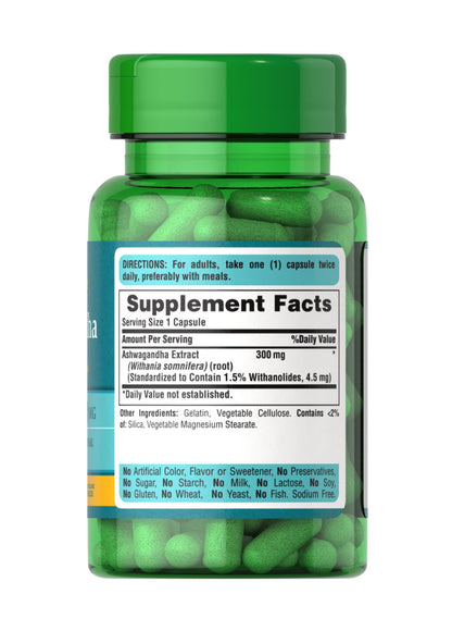 Puritan’s Pride Ashwagandha Root Extract 300mg | Sleep, Mood & Stress Support | 50 Capsules; Exp 02/2028