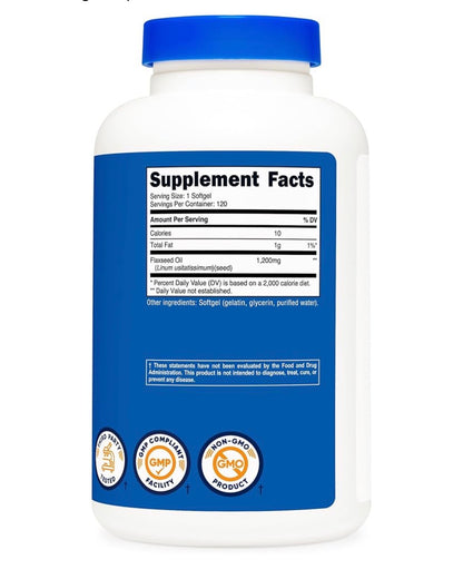 Nutricost Flaxseed Oil 1200mg | Supports Cardiovascular | Promotes Healthy Skin | 120 Softgels; Exp 11/2028