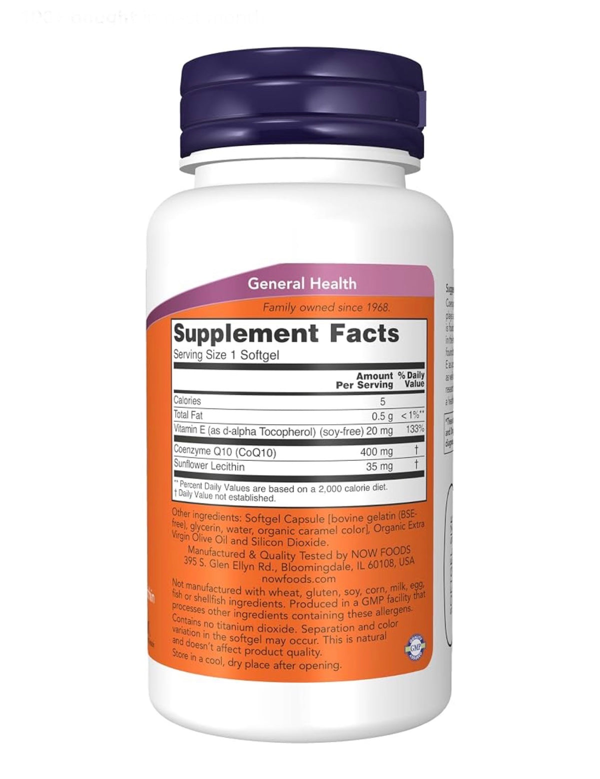 NOW CoQ10 400mg with Vitamin E & Sunflower Lecithin | Heart Health Support | 30 Softgels; Exp 05/2031