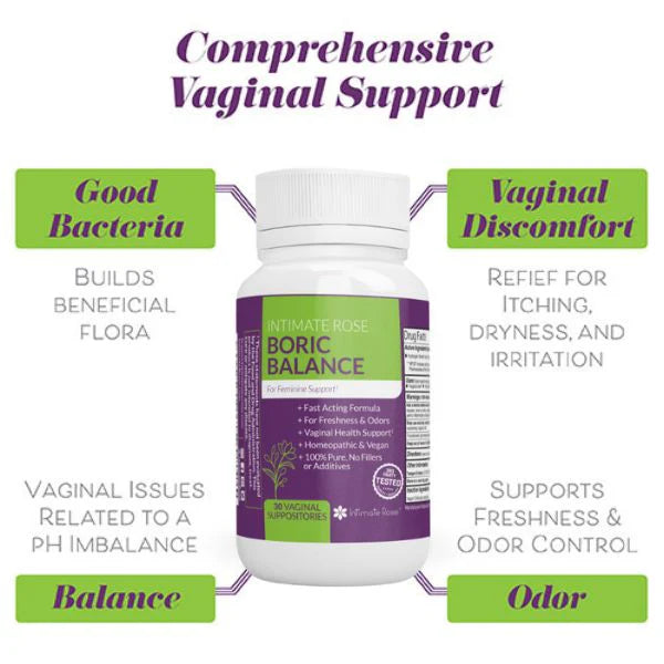 Intimate Rose Boric Balance - Boric Acid Vaginal Suppositories | 30 Suppositories; Exp 01/2028