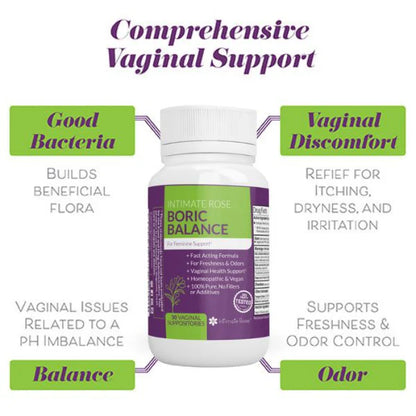 Intimate Rose Boric Balance - Boric Acid Vaginal Suppositories | 30 Suppositories; Exp 01/2028