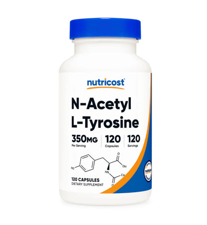 Nutricost N-Acetyl-L-tyrosine 350mg | Supports Mood Regulation | Helps You Maintain Concentration & Manage Stress | Supports Increased Bioavailability of Tyrosine | 120 Capsules; Exp 06/2028