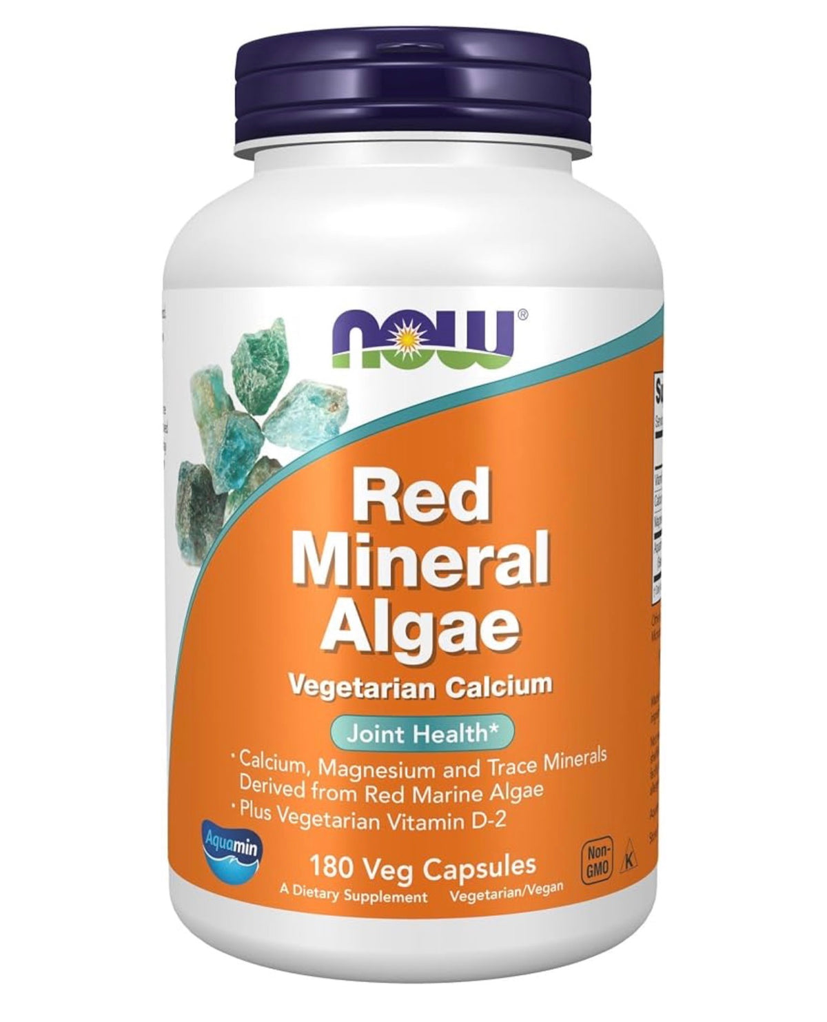 NOW Red Mineral Algae Plus Vitamin D-2 | Vegetarian Calcium & Magnesium | Supports Joint Health | 180 Capsules; 07/2028