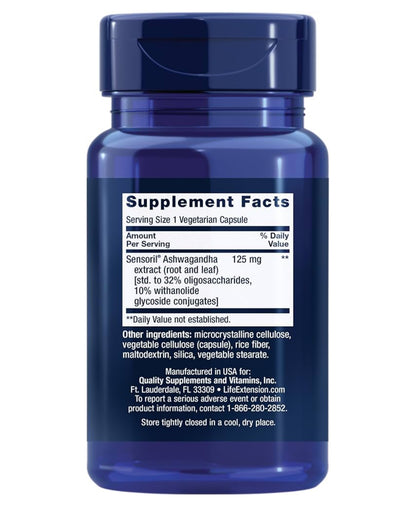 Life Extension Optimized Ashwagandha | Sensoril Ashwagandha Extract | Stress Management Support | Improves Focus, Memory & Mood | 60 Capsules; Exp 06/2027