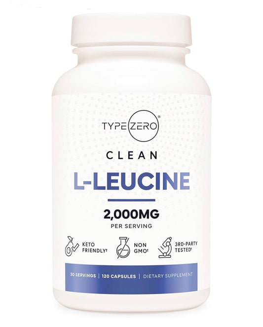 TypeZero L-Leucine 2000mg | Increases Muscle Growth & Lean Body Mass | 120 Capsules; Exp 08/2027