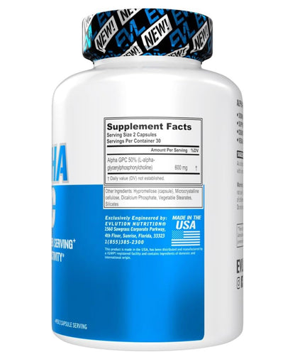 EVL Alpha GPC 600 mg Choline | Nootropics | L-alpha-glycerylphosphorylcholine | Bioavailable Source of Choline | Acetylcholine Precursor & Mood Booster | Brain, Memory & Focus Support | 60 Capsules; Exp 08/2027