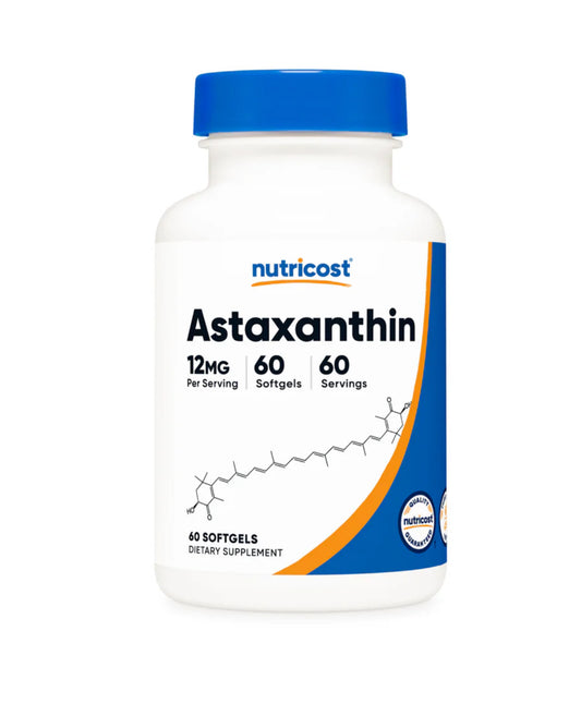 Nutricost Astaxanthin 12 mg | Supports Overall Eye Health and Promotes a Healthy Nervous System | Supports Skin Elasticity & Hydration for Healthy Aging | 60 Softgels; Exp 03/2028