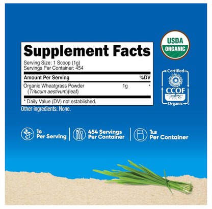 Nutricost Pure Wheatgrass Powder 1000 mg | Naturally Balances Alkalinity | Supports Healthy Digestion | Encourages Gentle Detoxification | Organic Wheatgrass |  Unflavored ~ 1 lb/454 grams; Exp 01/2028