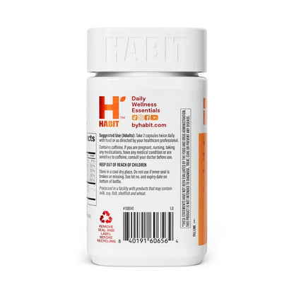 HABIT Energy Supplement | Supports Mental Alertness & Focus | with Green Tea Extract, Vitamins B1, B2, B6, B12 & C, L-Taurine 60 Capsules; Exp 01/2027