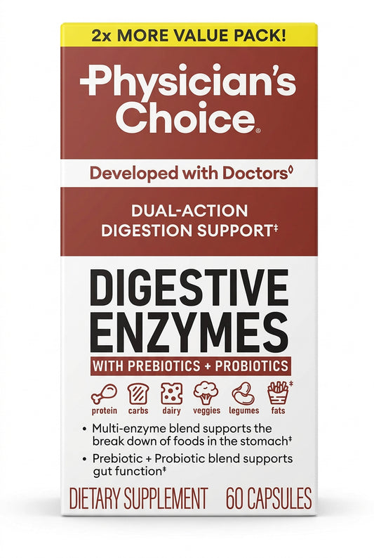 Physician's Choice Digestive Enzymes  | Multi Enzymes, Organic Prebiotics & Probiotics for Digestive Health & Gut Health | Relief from Meal Time Discomfort & Bloating | For Men & Women | 60 Capsules; Exp 11/2027