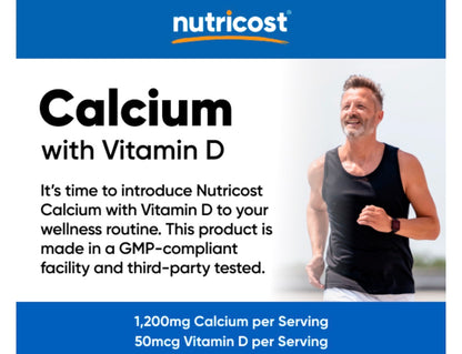 Nutricost Calcium with Vitamin D3 | Calcium (1200mg) Vitamin D (50mcg) | Supports Bone Health & Reduces the Risk of Osteoporosis | 60 Tablets; Exp 08/2028
