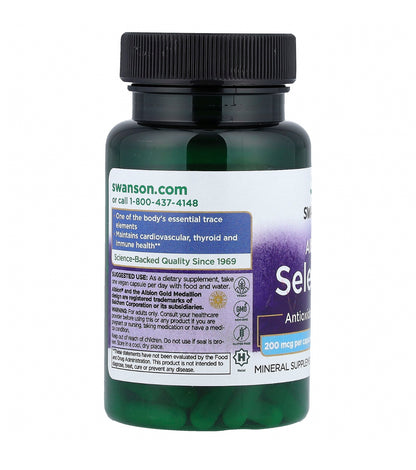 Swanson Albion Complexed Selenium 200 mcg | Maintains Cardiovascular, Thyroid & Immune Health | 90 Capsules; Exp 04/2027