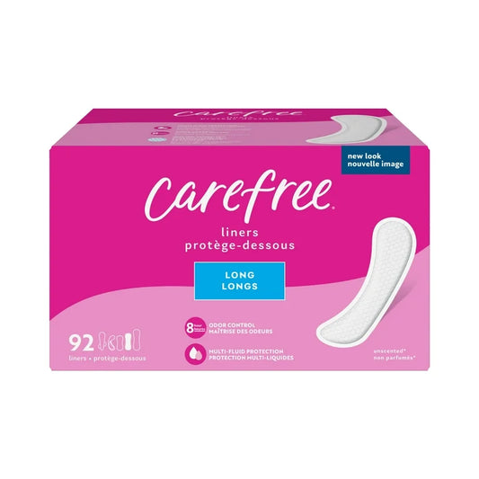 Carefree Regular Panty Liners, Long, Flat, Unscented, 8 Hour Odor Control, 92 Liners