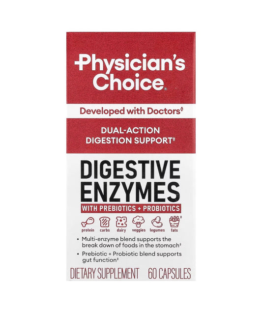 Physician's Choice Digestive Enzymes  | Multi Enzymes, Organic Prebiotics & Probiotics for Digestive Health & Gut Health | Relief from Meal Time Discomfort & Bloating | For Men & Women | 60 Capsules; Exp 11/2027