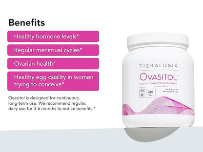 Theralogix Ovasitol Inositol Powder | Myo-Inositol & D-Chiro Inositol for Hormone Balance & Ovarian Function Support | 90-Day Supply, 180 Servings | 400g, Exp 11/2025