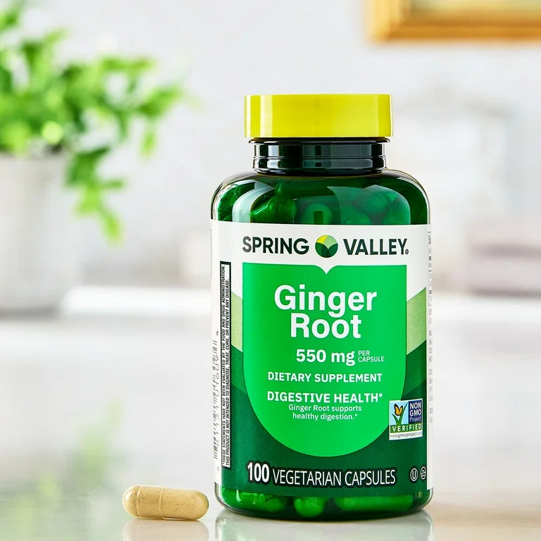 Spring Valley Ginger Root 550 mg | Digestive Health Support | Nausea & Bloating Relief | 100 Capsules; Exp❗️ UNCLEAR 07/2028 👉🏽Check last picture