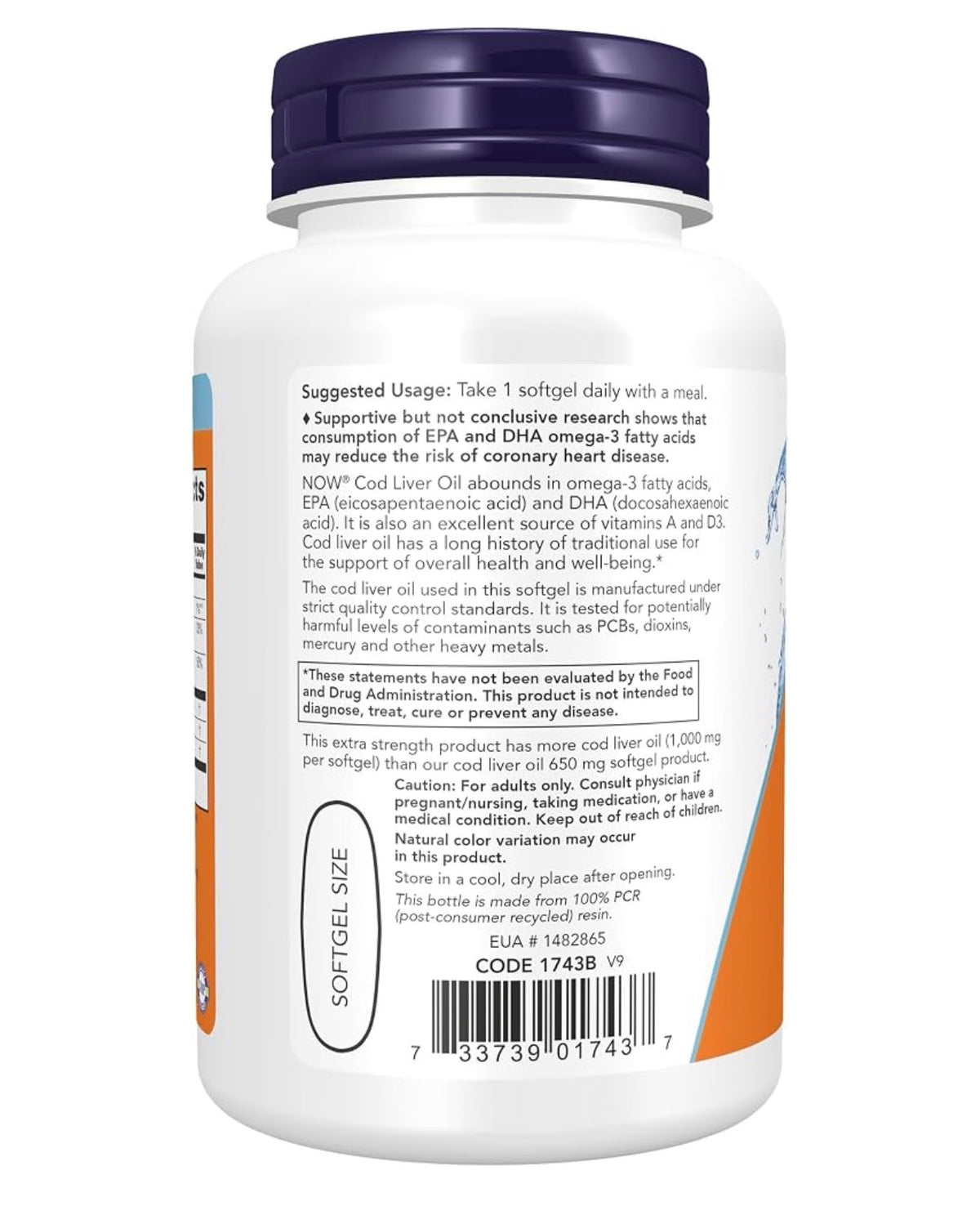 NOW Extra Strength Cod Liver Oil 1,000mg | With Vitamins A & D3 | Supports Heart Health & Overall Wellbeing | 90 Softgels; Exp 05/2029