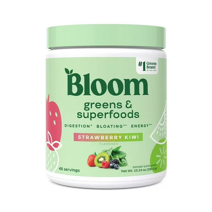 Bloom Nutrition Greens & Superfoods Powder | Relieves Uncomfortable Bloat, Aids Digestion, Improves Gut Health & Boosts Energy | Strawberry Kiwi Flavor | 290.4g; Exp 12/2026