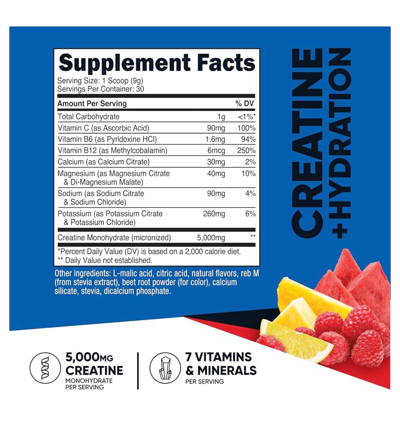 Nutricost Micronized Creatine Monohydrate + Hydration | 7 Vitamins & Minerals (Electrolytes) | 5000mg of Creatine Per Serving; 30 Servings | For Endurance, Muscle Mass Building & Energy Production | Fruit Punch Flavored~282g/10.1oz; Exp 09/2028