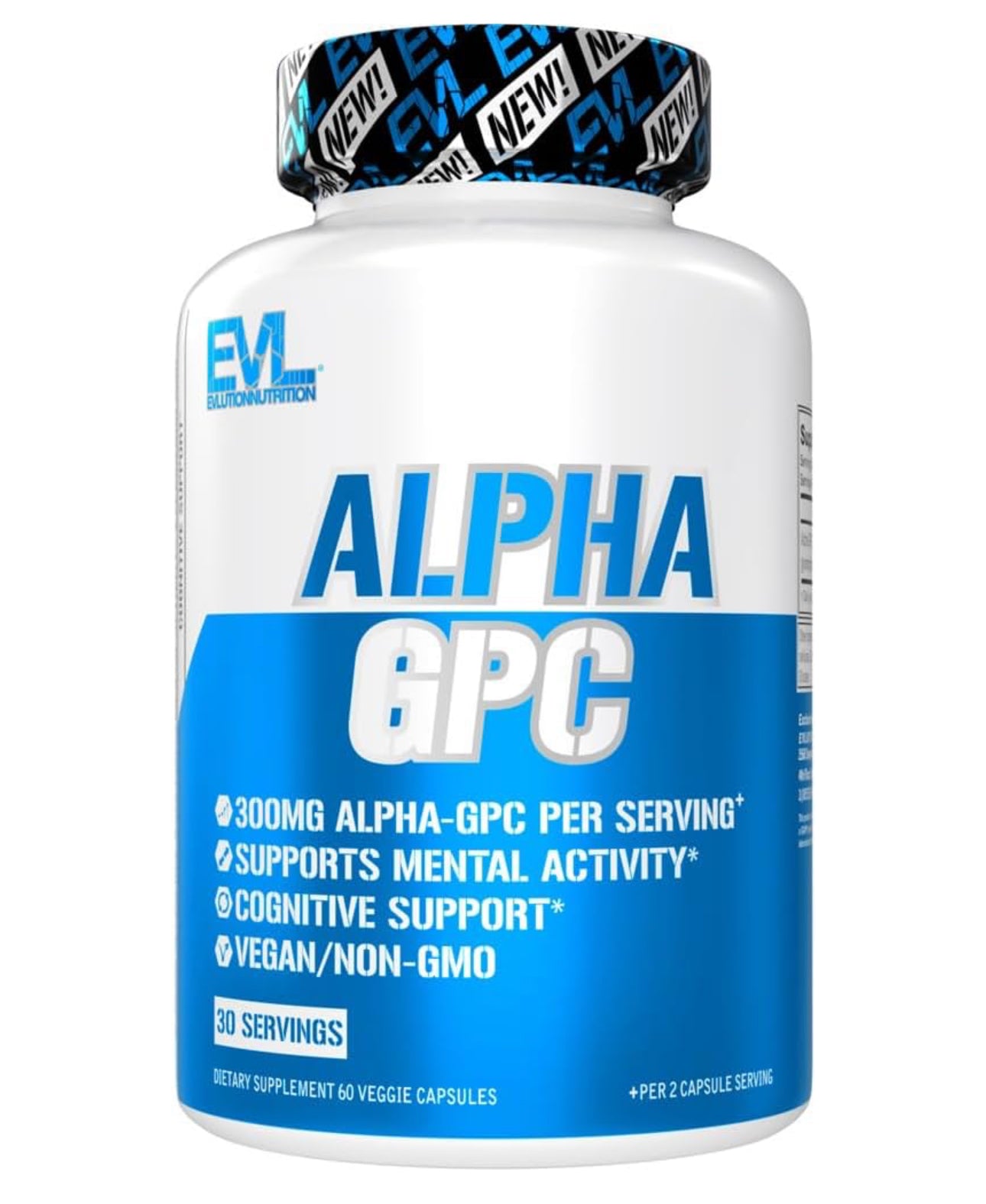 EVL Alpha GPC 600 mg Choline | Nootropics | L-alpha-glycerylphosphorylcholine | Bioavailable Source of Choline | Acetylcholine Precursor & Mood Booster | Brain, Memory & Focus Support | 60 Capsules; Exp 08/2027