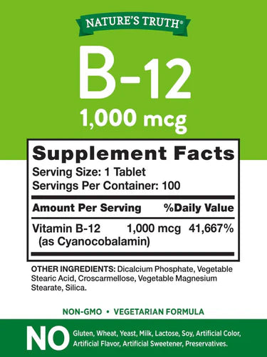 Nature's Truth Vitamin B-12 (Cyanocobalamin) 1000mcg | 100 Tablets Exp 04/2027