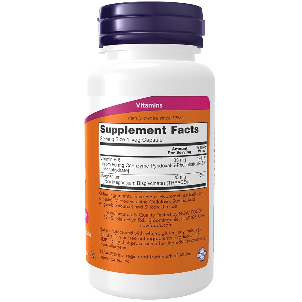 NOW P-5-P 50mg with Coenzyme B-6 + Magnesium Bisglycinate | P5P-Bioactive B6 | Catalyses Many Biochemical Processes including Energy Metabolism & Neurotransmitter Function | 90 Capsules; Exp
