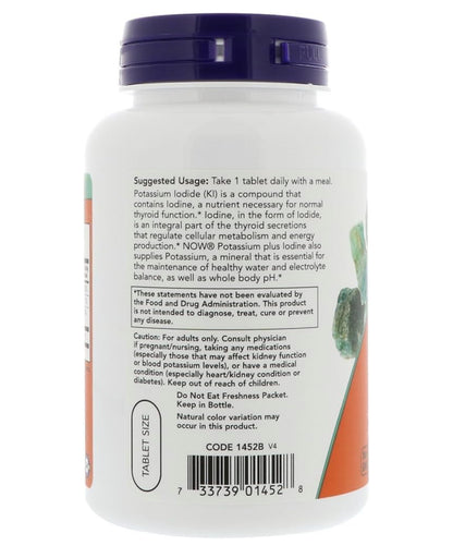 NOW Potassium Plus Iodine | Potassium Iodide | Supports Electrolyte Balance & Healthy Thyroid Function | 180 Tablets; Exp 02/2030
