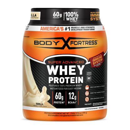 Body Fortress Super Advanced 100% Premium Whey Protein Powder | 60 g Protein Per Serving | To Build Lean Muscle | Boosts Post-Workout Recovery|  Vanilla Flavor , 1.74lbs/789g; 𝗘𝘅𝗽 10/2027