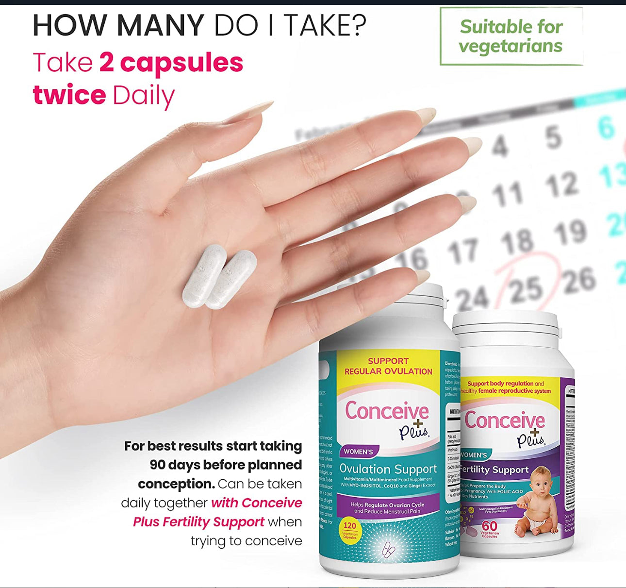 CONCEIVE PLUS Ovulation Support | With Myo-Inositol & D-Chiro, COQ10 (Ubiquinone), Folic Acid, Ginger | Supports Healthy Ovulation & Cycle Regulation | Improves Egg Quality | Hormone Balance Support for Women | 120 Capsules; Exp 10/2027