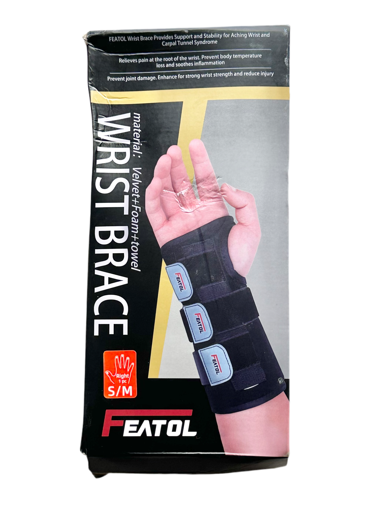 FEATOL Wrist Brace for Carpal Tunnel | Adjustable Night Wrist Support Brace with Splints | Hand Support for Arthritis, Tendonitis, Sprain, Injuries, Wrist Pain | Right Hand Only, Small/Medium Size