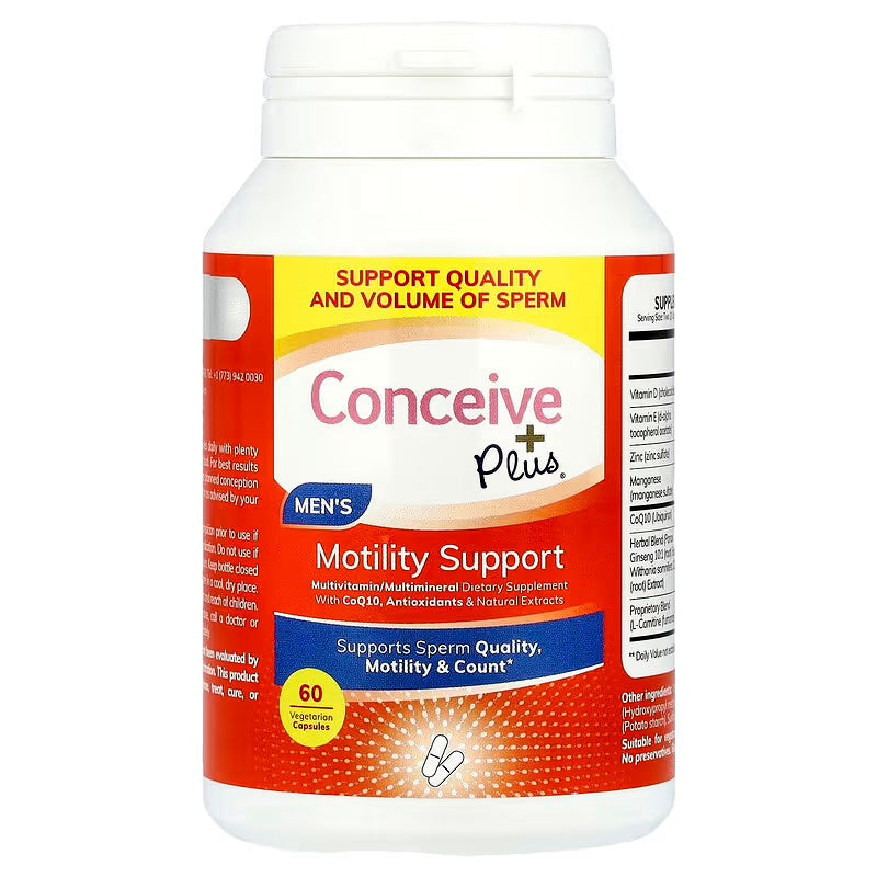 CONCEIVE PLUS Motility Support for Men | Formulated to Boost Sperm Volume & Motility | Vitamin D, Vitamin E, Zinc, Spermidine, Antioxidants | Enhances Sex Drive | 60 Capsules; Exp 08/2027