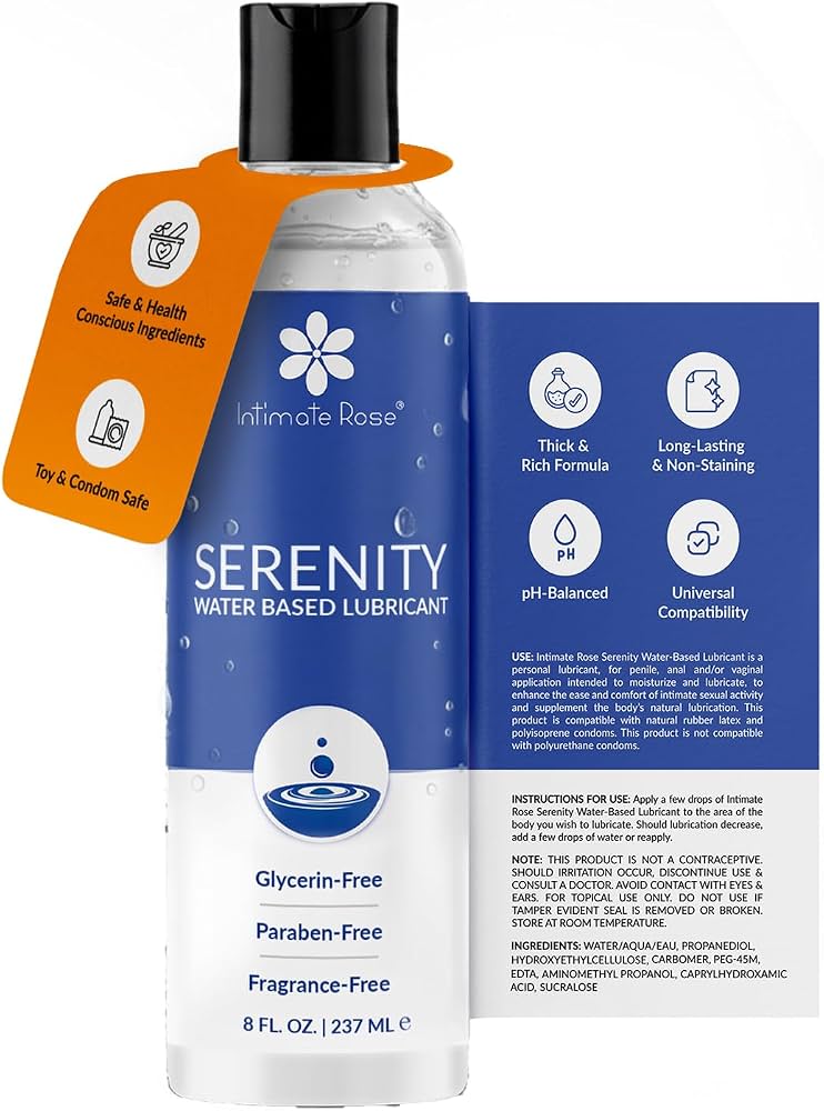 Intimate Rose Serenity Water-Based Personal Lubricant | Lube for Penile/Vaginal Application | Long Lasting & Non-Staining | 8 fl.oz/237ml; Exp 02/2029