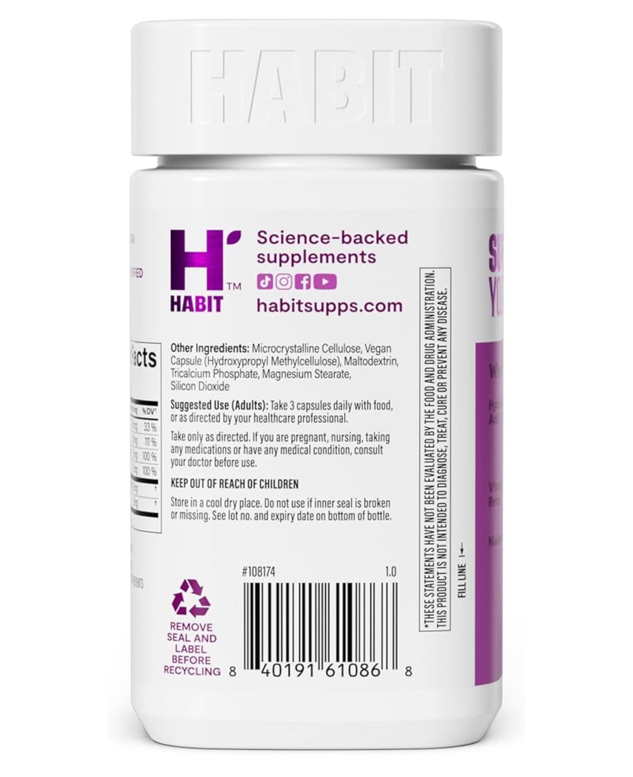 Habit Skin Glow | Promotes a Healthy Skin Glow | With Hyaluronic Acid, Niacinamide, Grape Seed and Vitamins A, C & E | 60 Capsules; Exp 06/2027
