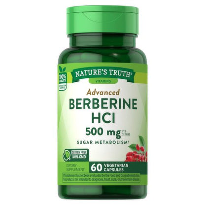 Nature's Truth Advanced Berberine HCl 500mg | Supports Healthy Sugar Metabolism | 60 Capsules Exp 09/2026