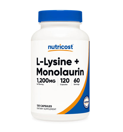 Nutricost L-Lysine + Monolaurin 600mg | 1:1 Ratio | 120 Capsules; Exp 10/2028