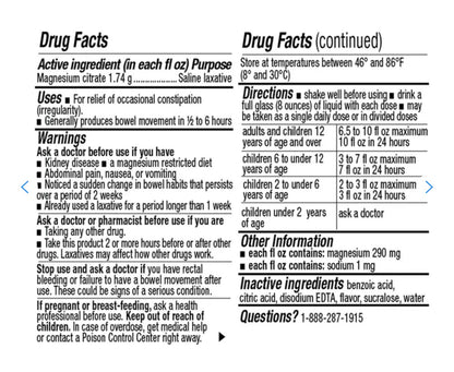 Equate Magnesium Citrate Saline Laxative | Relieves of Occasional Constipation | Cherry Flavor ~ 10oz/296ml; Exp 05/2029