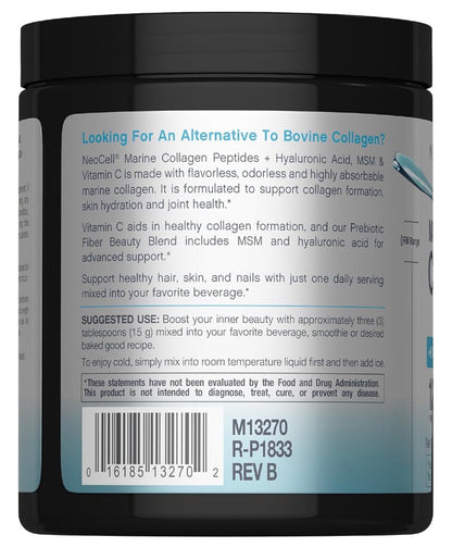 Neocell Marine Collagen Powder with Hyaluronic Acid, MSM and Vitamin C |  For Skin Care & Joint Health |Unflavored ~ 7oz/200g; Exp 04/2029 (New Look)