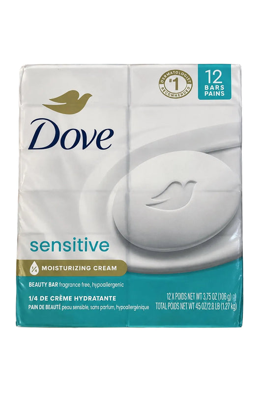 Dove Sensitive Skin Bar | Fragrance-Free, Hypoallergenic | 3.75oz/106g - 12 Bars of Soap