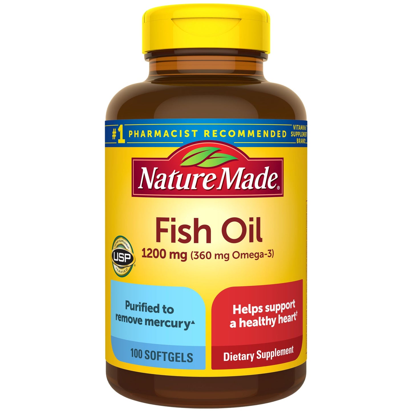 Nature Made Fish Oil 1200mg |Healthy Heart Support | 360mg Omega 3 | 100 Softgels, Exp 07/2028