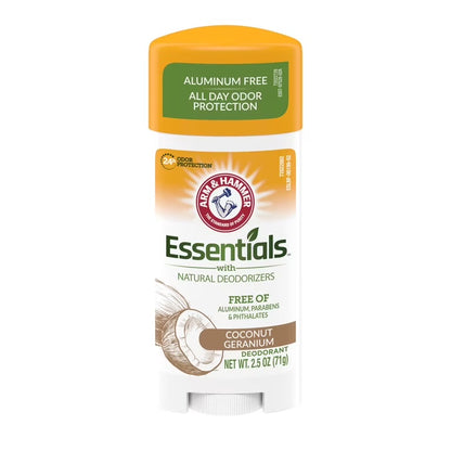 ARM & HAMMER Essentials Deodorant | Aluminium-Free | COCONUT GERANIUM | Solid Stick | 2.5oz /71g