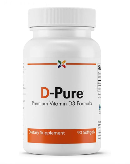 Stop Aging Now D-Pure Vitamin D 3 125mcg (5000 IU) with Safflower Oil | 90 Day Supply | Supports Hormone, Muscle, Teeth, Bone, Heart & Immune | 90 Softgels; Exp 09/2025