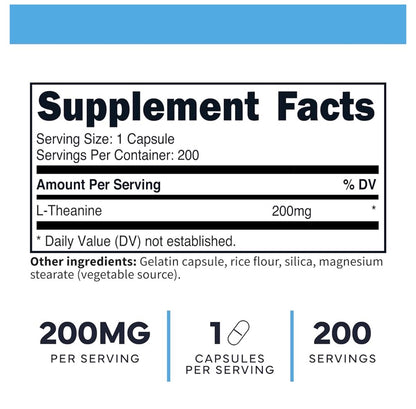TypeZero L-Theanine 200mg Double Strength | Reduces Stress & Anxiety | Improves Sleep Quality & Mental Focus | 200 Capsules; Exp 07/2028
