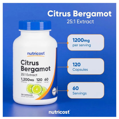 Nutricost Citrus Bergamot Extract 1,200mg | Offers Antioxidant Support for Cardiovascular & Metabolic Health | 120 Capsules; Exp 12/2028